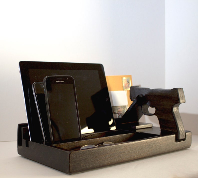 Wood organizer for gun bedside table gun holder mens gift Etsy