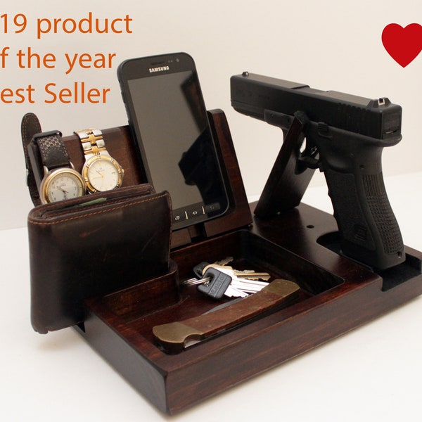 Personalized gift,  Gun holder, Docking Station for gun, Multi Charging Station Organizer, Wood Docking Station