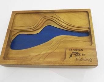 Topographic Wooden Organizer Fishing Gift for Fisherman, fish trophy, Present for fishing lover, Gift For Him, Gift For Her, Fishing present