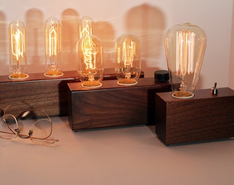 Walnut Wood Lamp with Edison bulb, wood desk lamp, walnut table lamp for industrial décor