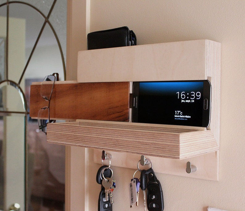Entryway Organizer charging station Mail Storage Key Hooks Etsy