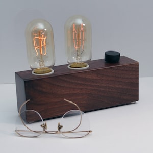 Walnut Wood Lamp with Edison bulb, wood desk lamp