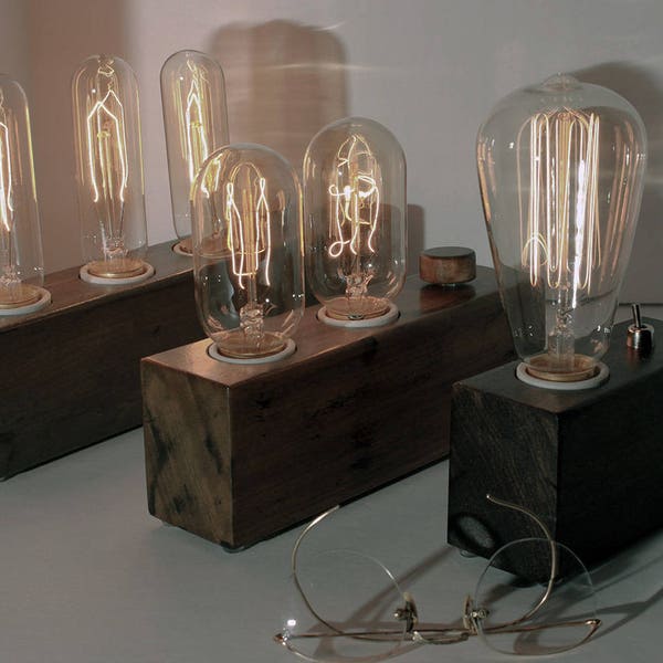 Wooden Lamp Base – Reclaimed Wood Lamp – Wood Block – Handmade Desk Lamp – Edison Table Lamp