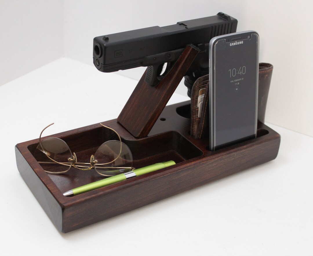 Personalized Gift for Men, Bedside Table Gun Holder, Mens Gift, Docking Station for Gun and