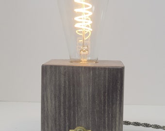 Edison Cube Lamp - Wood cube Lamp Base with Edison Bulb - Unique Lighting Industrial Décor - Personalized gift for special occasion