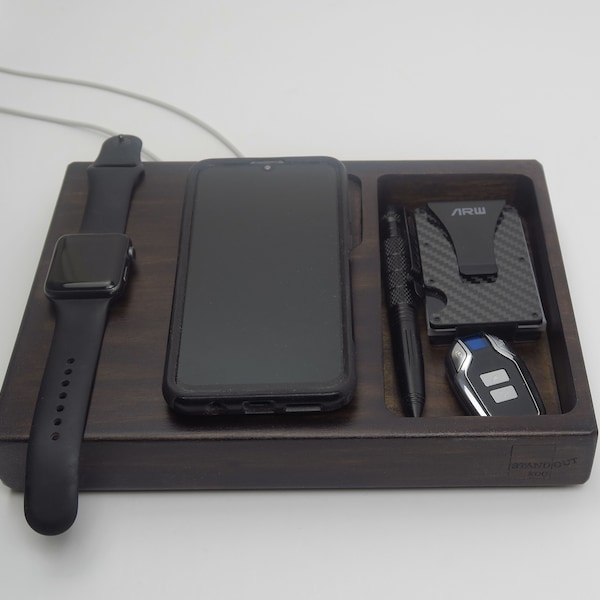 Wooden Charging Station Dock: MagSafe, Apple Watch, & Phone Holder , iPhone 12 to 17