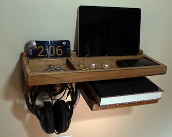 Gift for special occasion, floating shelf, Wood Wall Charging Station Organizer, Entryway Organizer Modern, Apple Watch