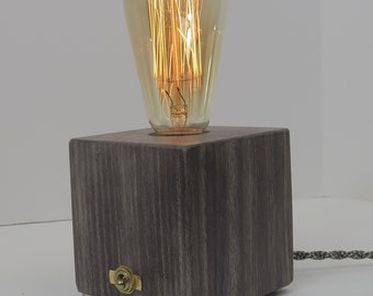 Personalized gift for special occasion, Edison cube  Lamp, Wood cube  Lamp Base with Edison Bulb, Industrial Décor, gift, unique lighting