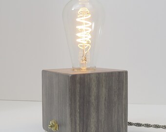 Gift for special occasion, Edison cube  Lamp, Wood cube  Lamp Base with Edison Bulb, Industrial Décor, gift