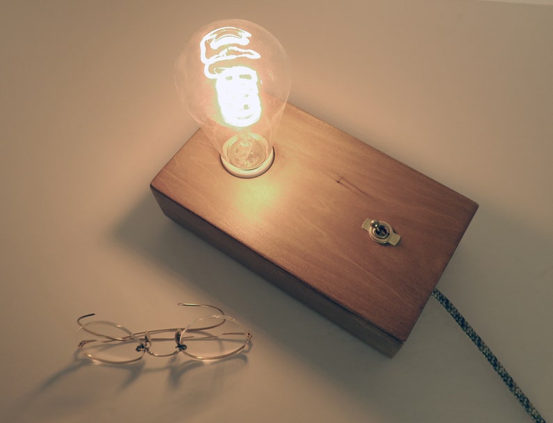 Edison Table Lamp, Wood Block Lamp