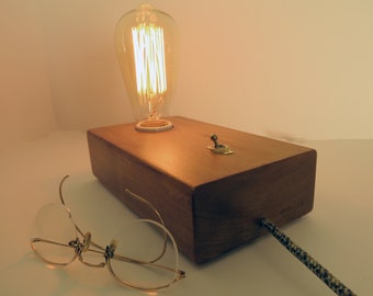 Gift for special occasion, Edison Table Lamp, Wood Block Lamp Base with Edison Bulb, Industrial Décor, gift, unique