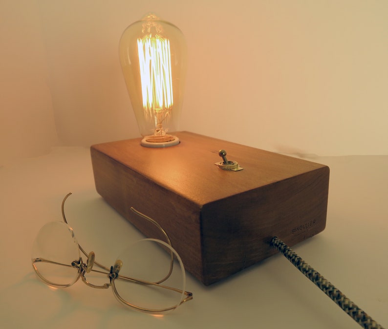 Edison Table Lamp, Wood Block Lamp