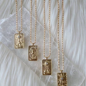 Tarot Card Necklace, Amulet Collection 14k and 18k Gold Major Arcana Card pendants Sun, Moon, Star, World Talismans image 5