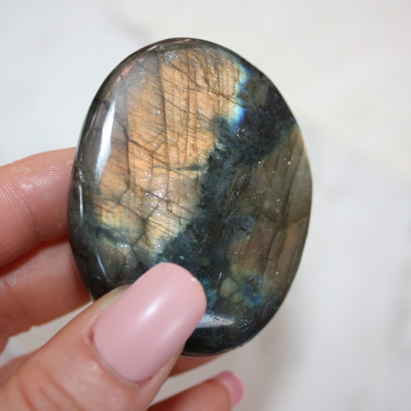 Labradorite Spectrolite Palm Stone ~ Beautiful Flash ~ Northern Lights Crystal