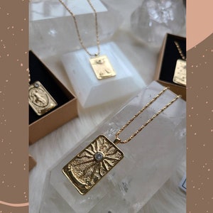 Tarot Card Necklace, Amulet Collection 14k and 18k Gold Major Arcana Card pendants Sun, Moon, Star, World Talismans image 3