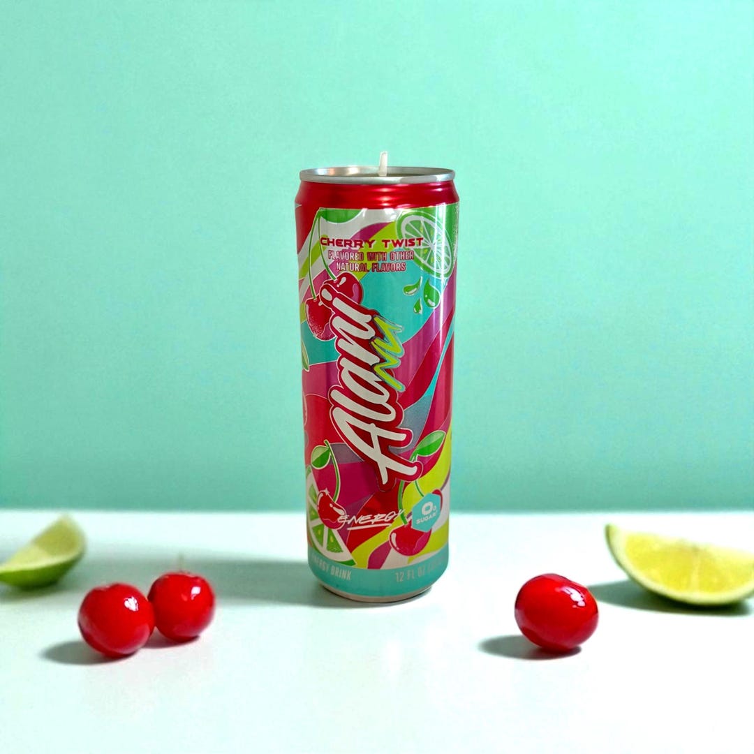 Alani Nu Cherry Twist Candle: Recycled Energy Drink Can, Soy Wax
