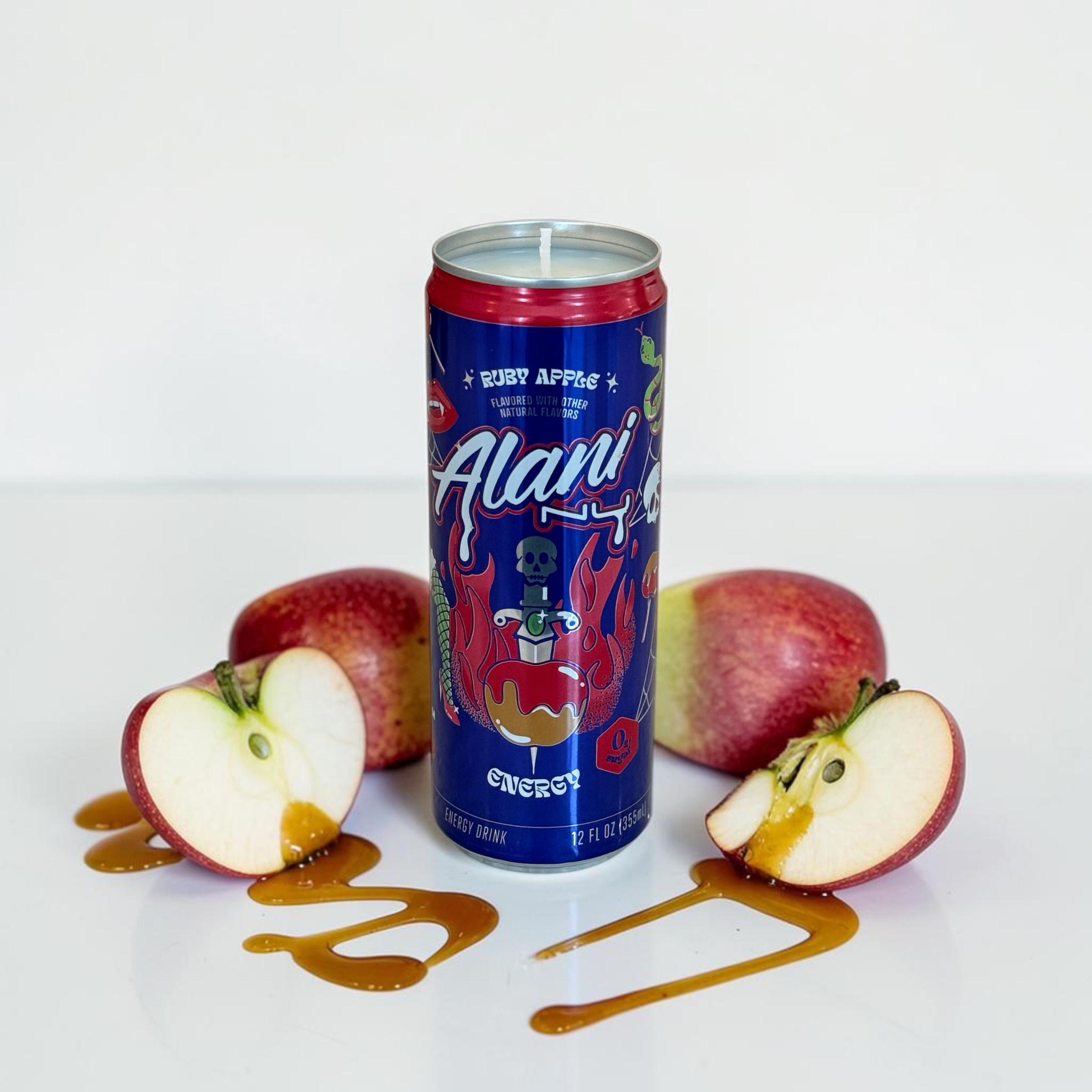 Alani Nu Ruby Apple Candle: Recycled Energy Drink Can, Soy Wax