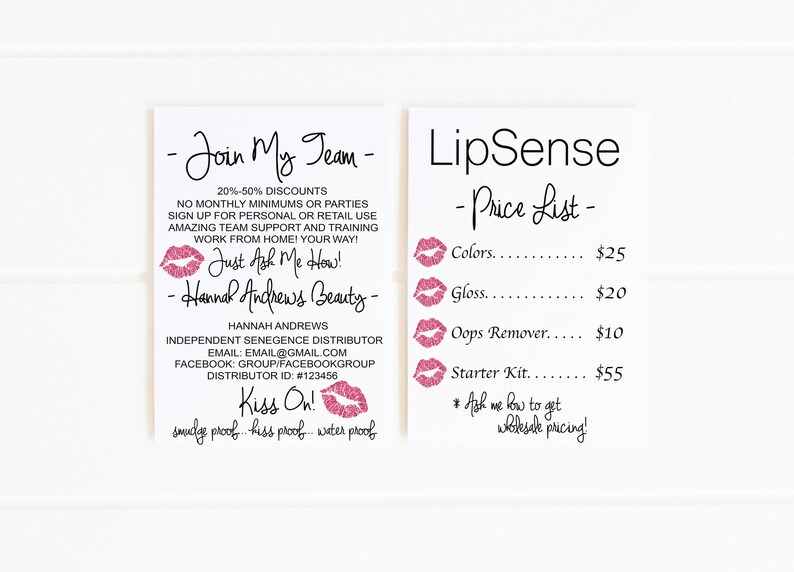 Lipsense Younique Maskara Beauty Mary Kay Business Cards Etsy