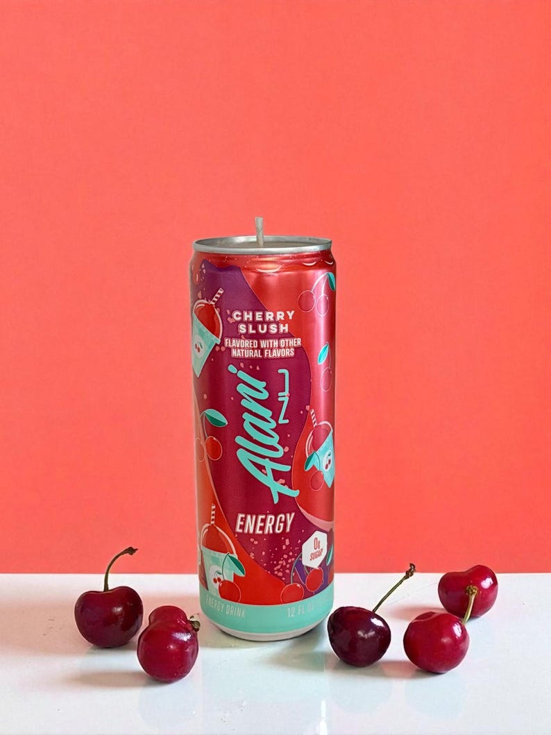 Alani Nu Cherry Slush Soy Candle: Recycled Energy Drink Can, Birthday Gift, Christmas Gift, Alani Candle bild 1