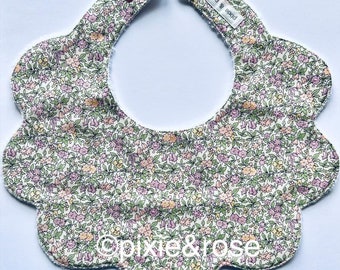 Liberty cotton scallop bib 0-6mths - Cottage Garden collection