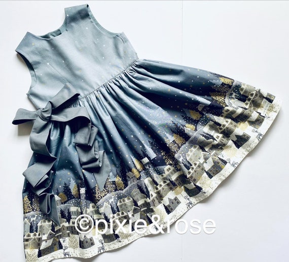 navy blue dress for baby girl Winter Scene Party Dress