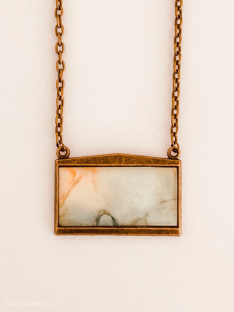 Rectangle Alcohol Ink Pendant in Antique Brass
