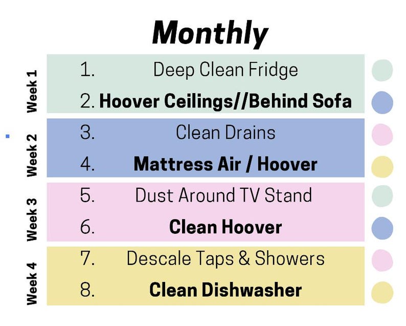 Simple Cleaning Rotation Chart Cleaning Rota- Digital Download - Etsy