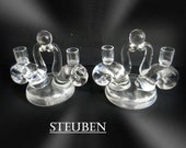 PAIR Steuben crystal candelabra candle holders snail and shell design - signed