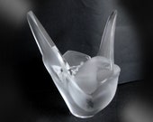 Lalique heavy art glass SYLVIE vase with flower frog insert - signed