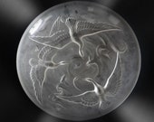 Verlys France large art glass dish bowl with birds and Koi fish