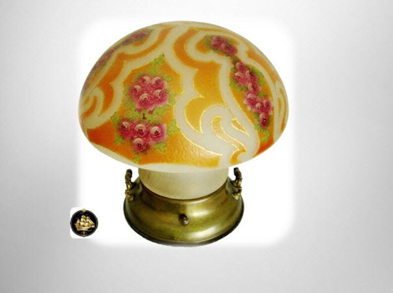 Pairpoint Vintage Reverse Painted Mushroom Lamp Rose Bouquet