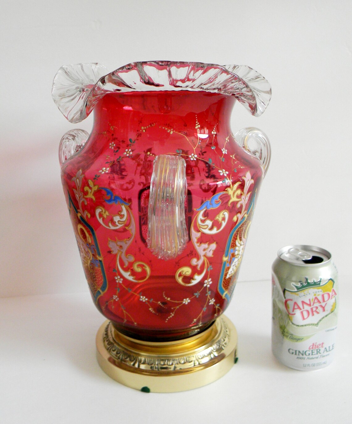 Stevens and Williams Art Glass Vase Lamp Base Hand Painted Etsy