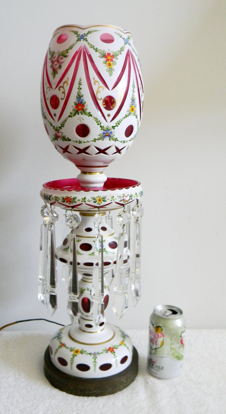 Bohemia PAIR of 24 TALL Mantle Luster Lamps White Cut Etsy