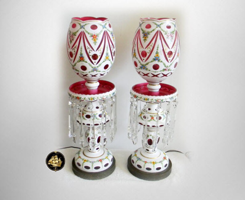 Bohemia PAIR of 24 TALL Mantle Luster Lamps White Cut Etsy