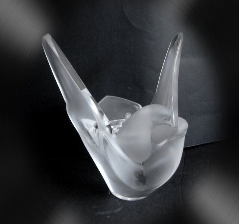 Lalique Heavy Art Glass SYLVIE Vase With Flower Frog Insert Etsy