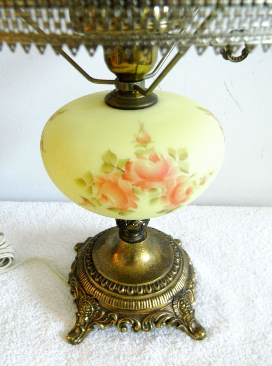 Fenton Art Glass Hand Painted Burmese Table Lamp Roses Etsy