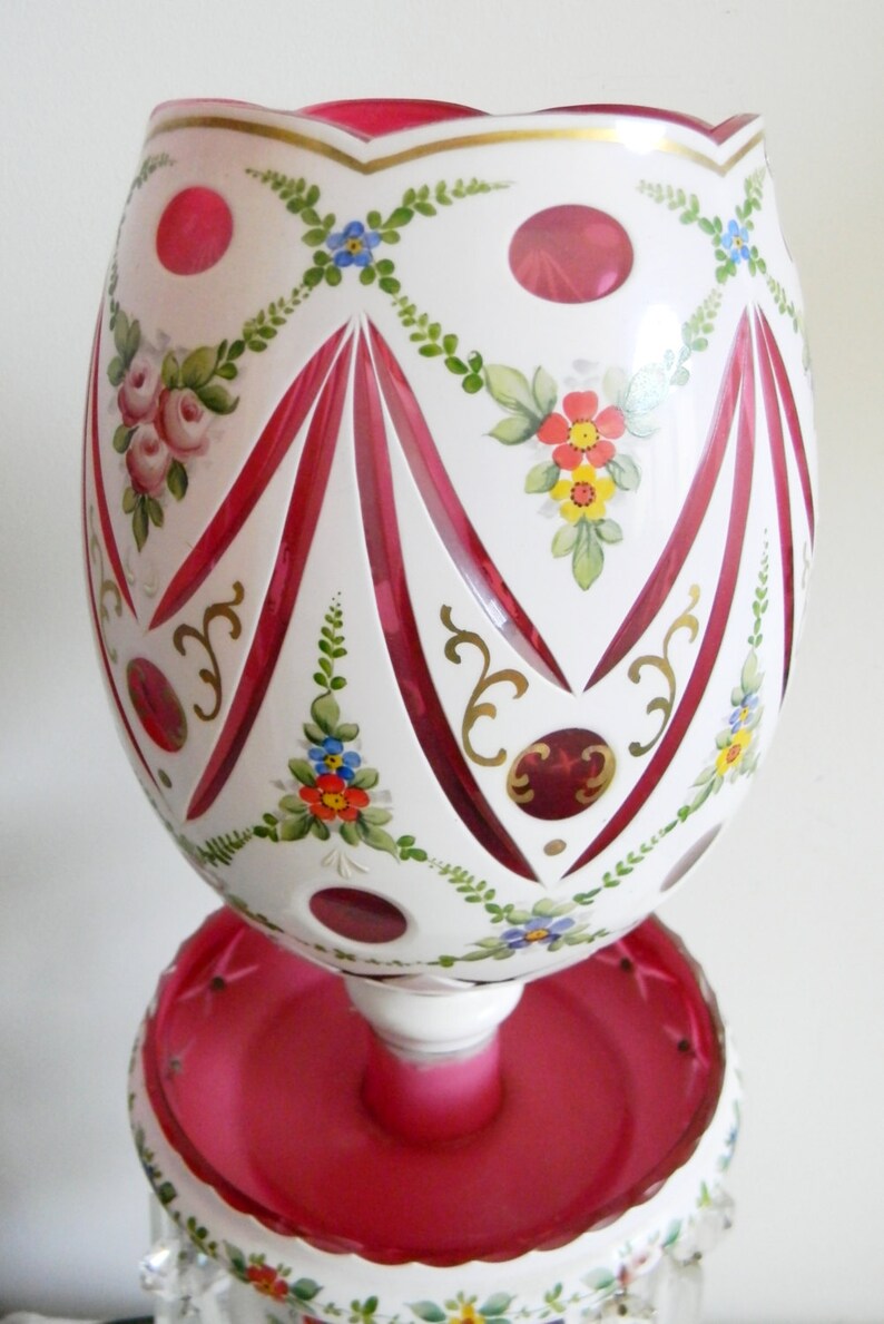 Bohemia PAIR of 24 TALL Mantle Luster Lamps White Cut Etsy