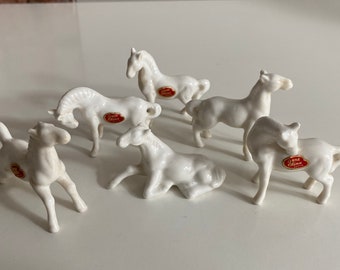 Vintage Miniature White Horse Figurines - Bone China - Made in Japan