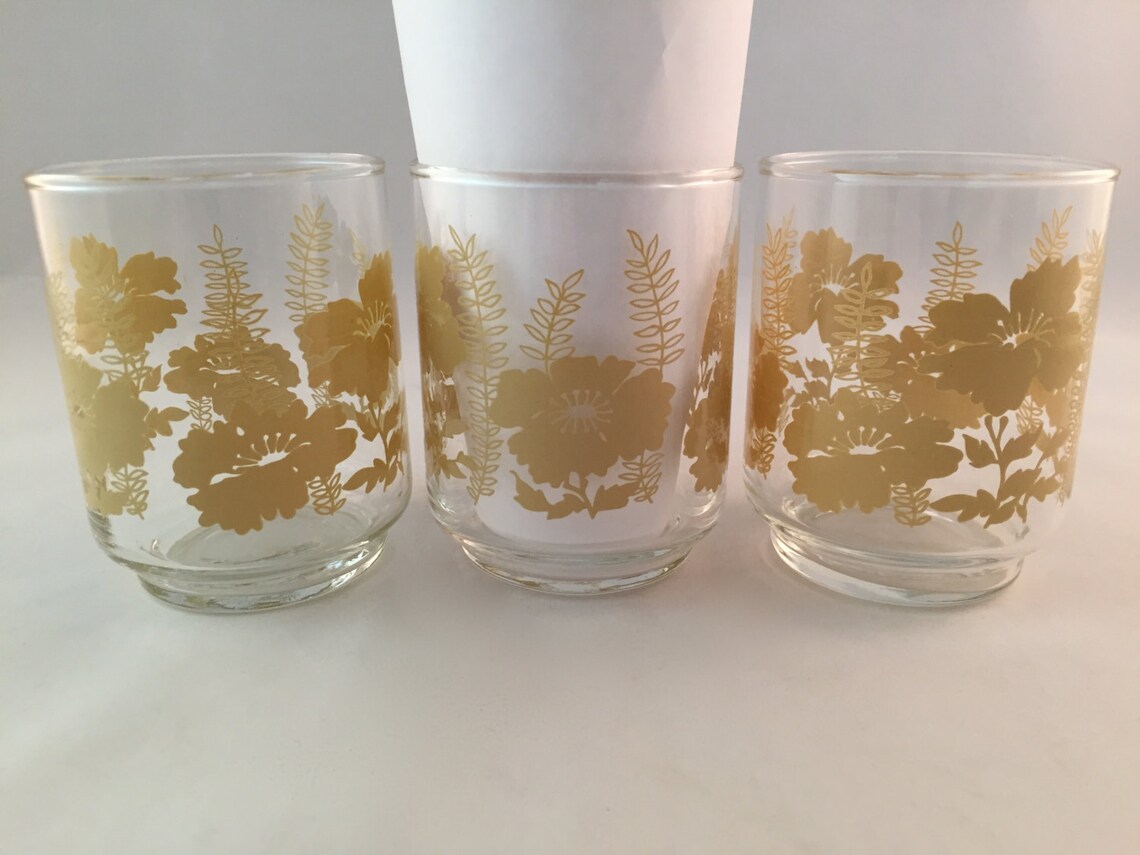 SALE Vintage Libbey Juice Glasses Floral Design Etsy