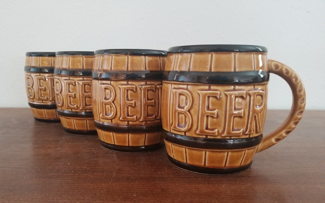 Barrel Beer Mugs Set of 4 Etsy