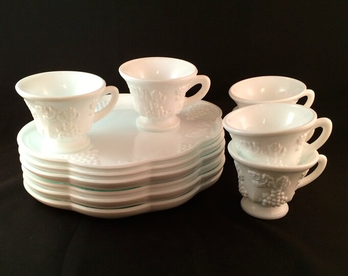 SALE Milk Glass Snack Sets Set of 6 Etsy