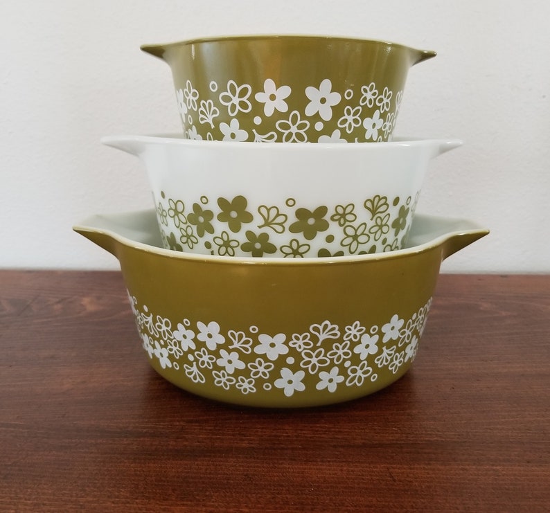 Pyrex Crazy Daisy Casserole Dishes set of 3 Etsy
