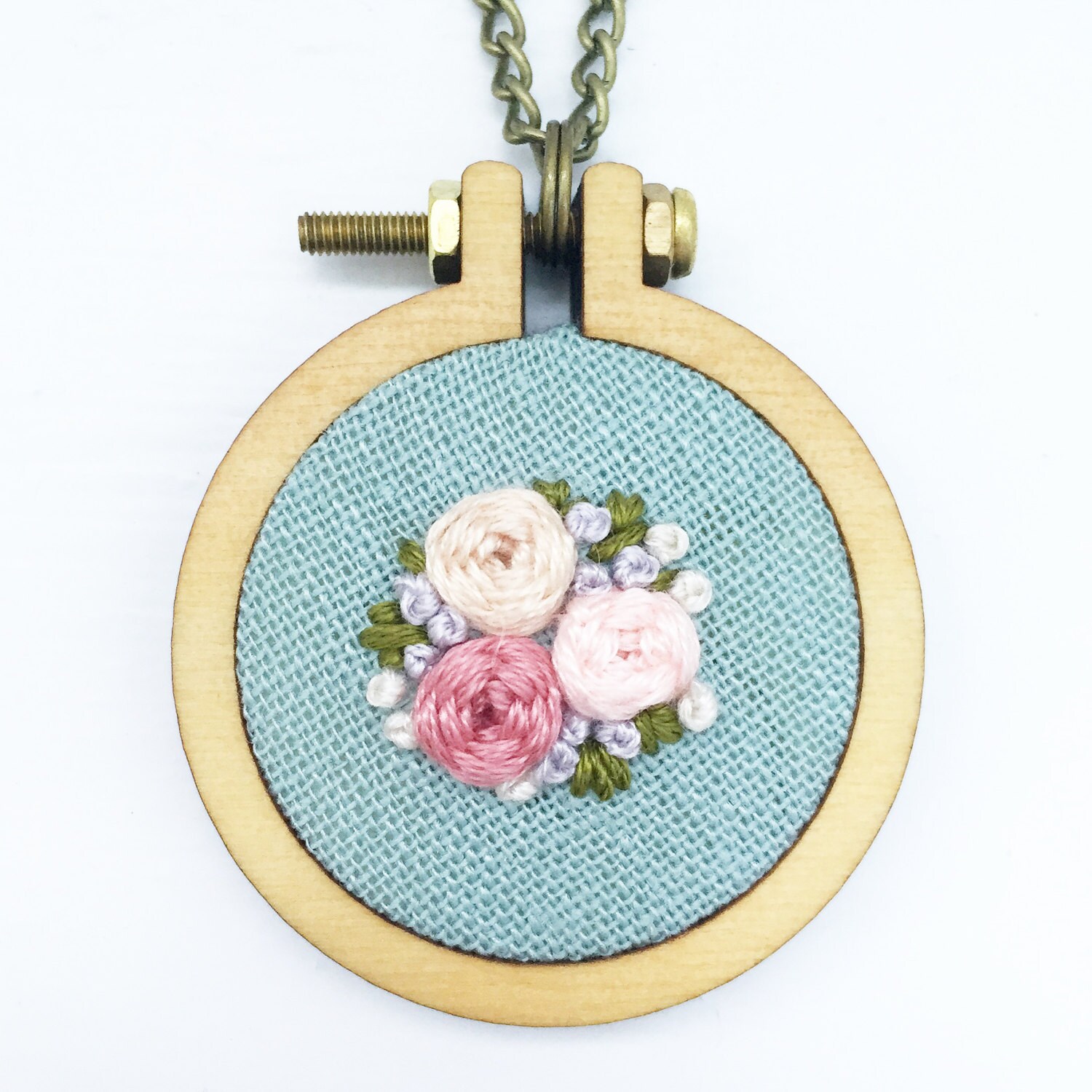 Embroidered Floral Mini Hoop Necklace Handstitched Floral Etsy