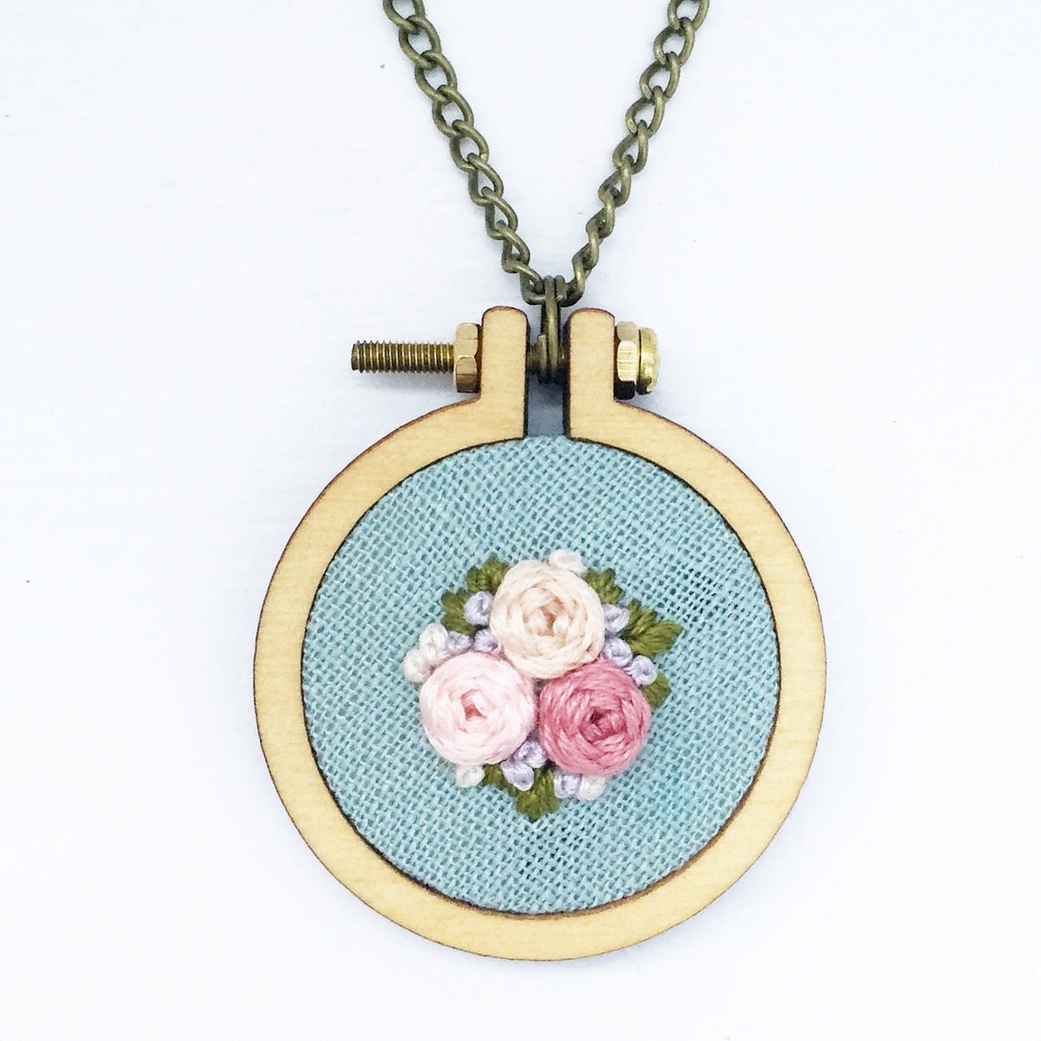 Embroidered Floral Mini Hoop Necklace Handstitched Floral Etsy