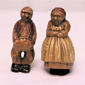 Antique Hand Carved Man and Woman Couple Pair of Figurines, Vintage Handmade Eastern European Folk Art, Unique Rustic Folk Art Home Decor