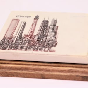 Chicago City Skyline Carved Red and Black Skyscraper Paperweight on Wood Base, Vintage Chicago Skyline Paperweight, Retro Chicago Home Decor
