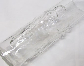 Lalique-stijl naakte figurale vrouw art deco cilindrische glazen vaas, vintage art deco cilinder bloemenvaas, dansende naakte vrouw glazen kunstvaas