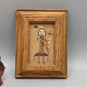 Vintage 1970s Zuni Wing Knife Man Sand Painting, Vintage Colorful