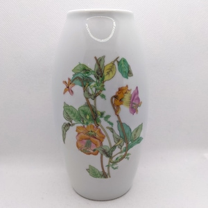 Vintage White Porcelain Vase with Orange Purple Flowers Limoges Castel Rochard France, Vintage Floral French Pottery Vase, Mother&#39;s Day Gift