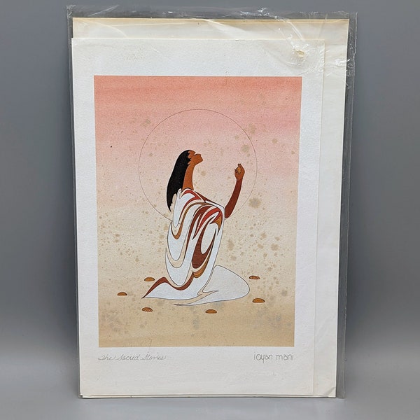 Vintage Sacred Stones Art Card Print by Ioyan Mani Maxine Noel, Contemporary Canadian Art Card 9454, Indigenous Oglala Sioux Art Decor Gift